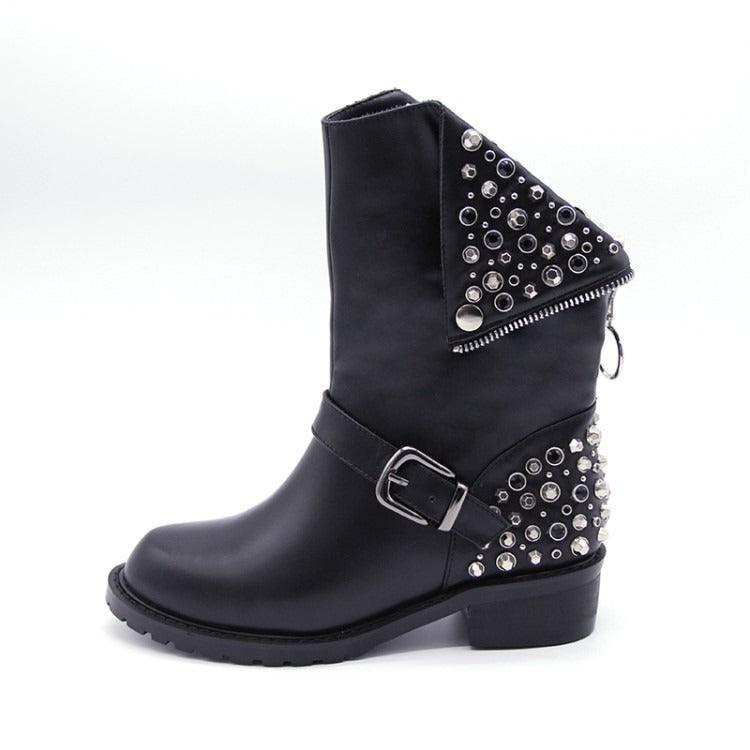 Rivet punk women's leather boots and shoes - tntwear1