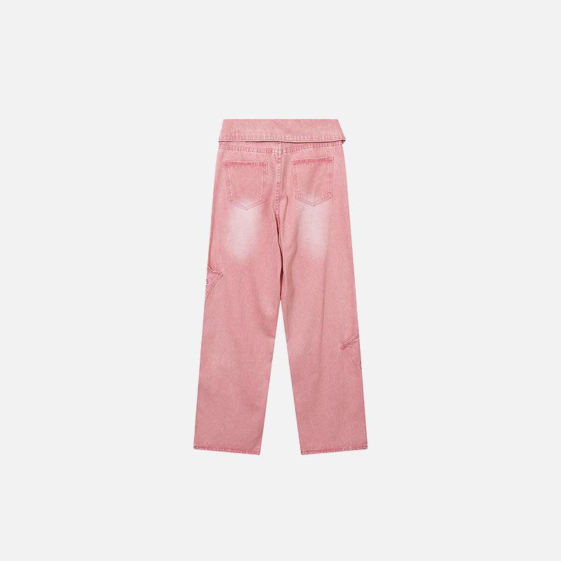 Pink Star Turned-down Waist Jeans - tntwear1