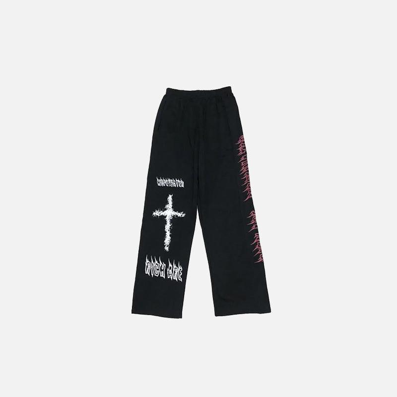 Gothic Cross Graphic Loose Pants - tntwear1