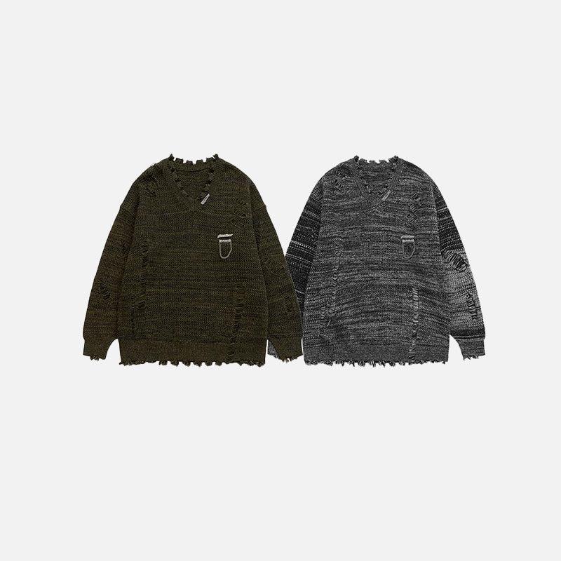 Loose Ripped Knitted Sweater - tntwear1