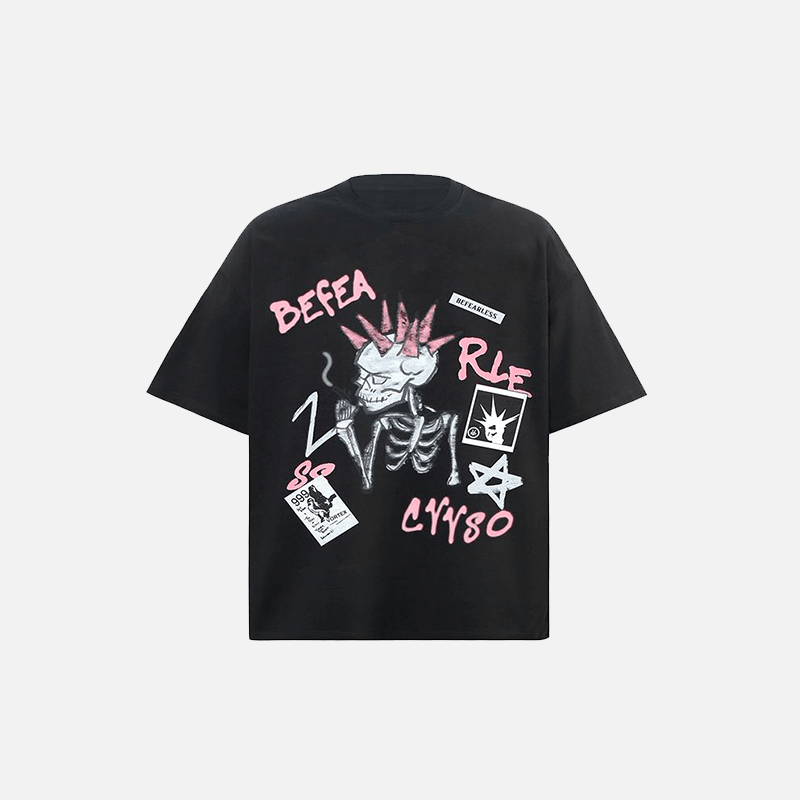 Smoking Punk Skull Graphic T-shirt - tntwear1