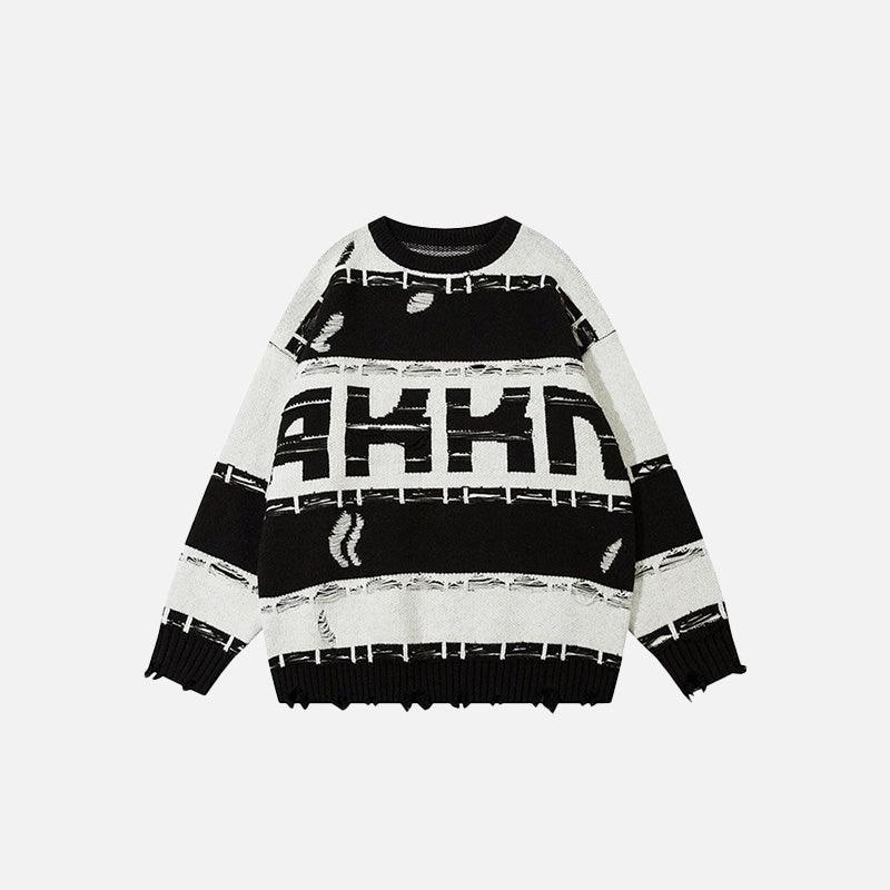 Oversized Ripped Striped Sweater - tntwear1