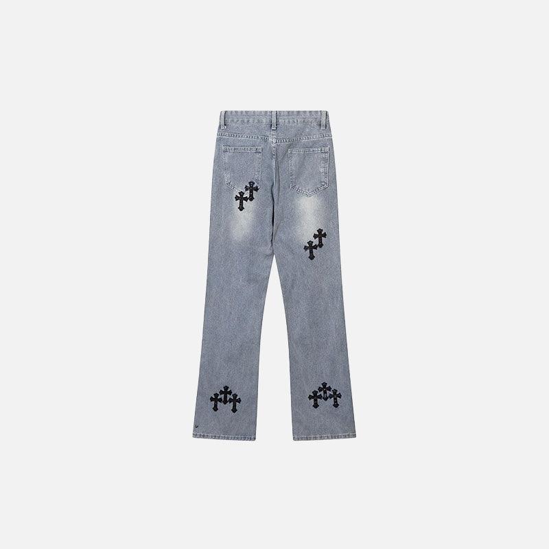 Cross Embroidered Wide Leg Jeans - tntwear1