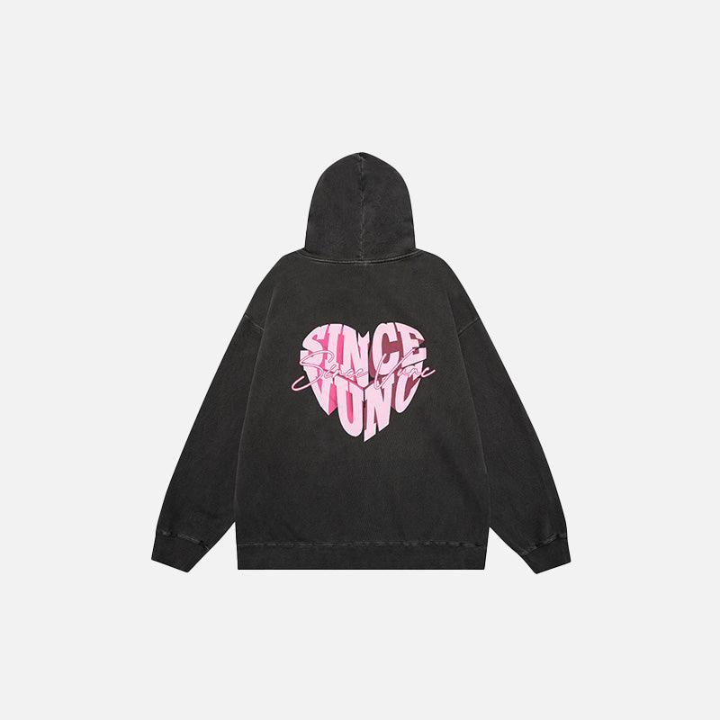 Loose Peach Heart Washed Hoodie - tntwear1