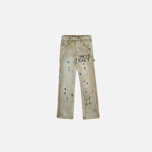 Letter Paint Embroidered Washed Jeans - tntwear1