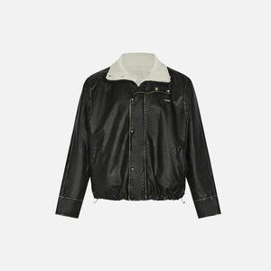 Vintage Washed PU Leather Jacket - tntwear1