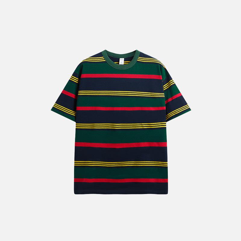 Loose Striped Contrast T-shirt - tntwear1