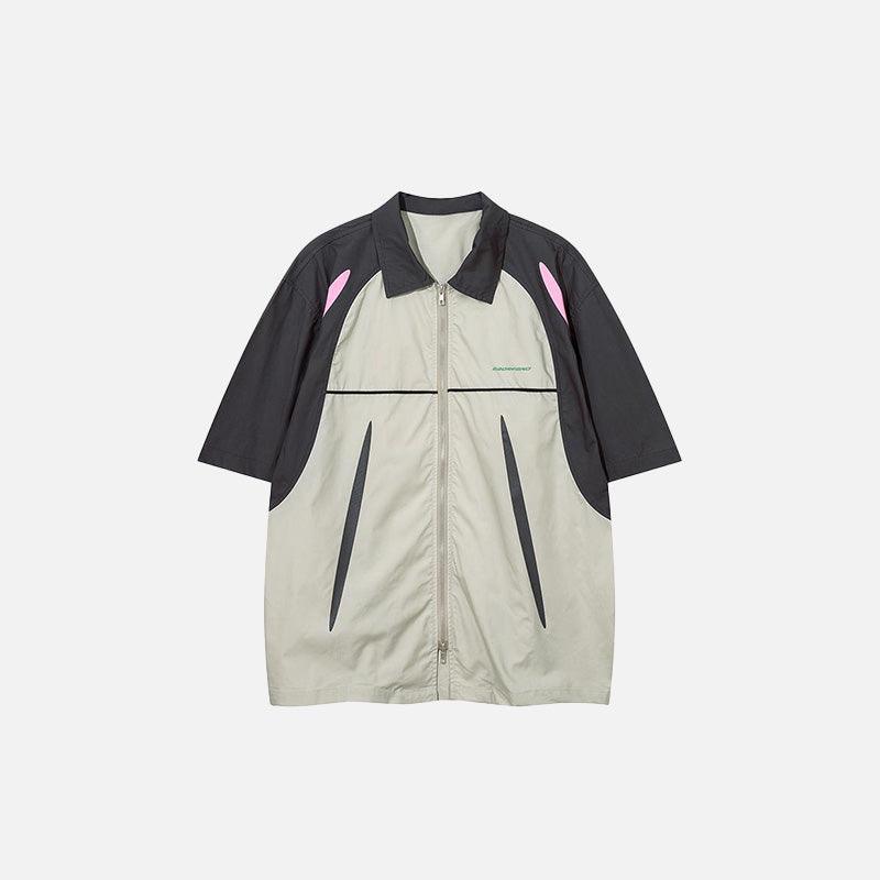 Splicing Color Zip-up Shirt - tntwear1