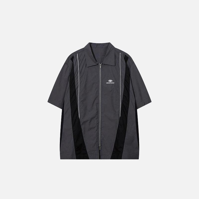 Splicing Color Zip-up Shirt - tntwear1