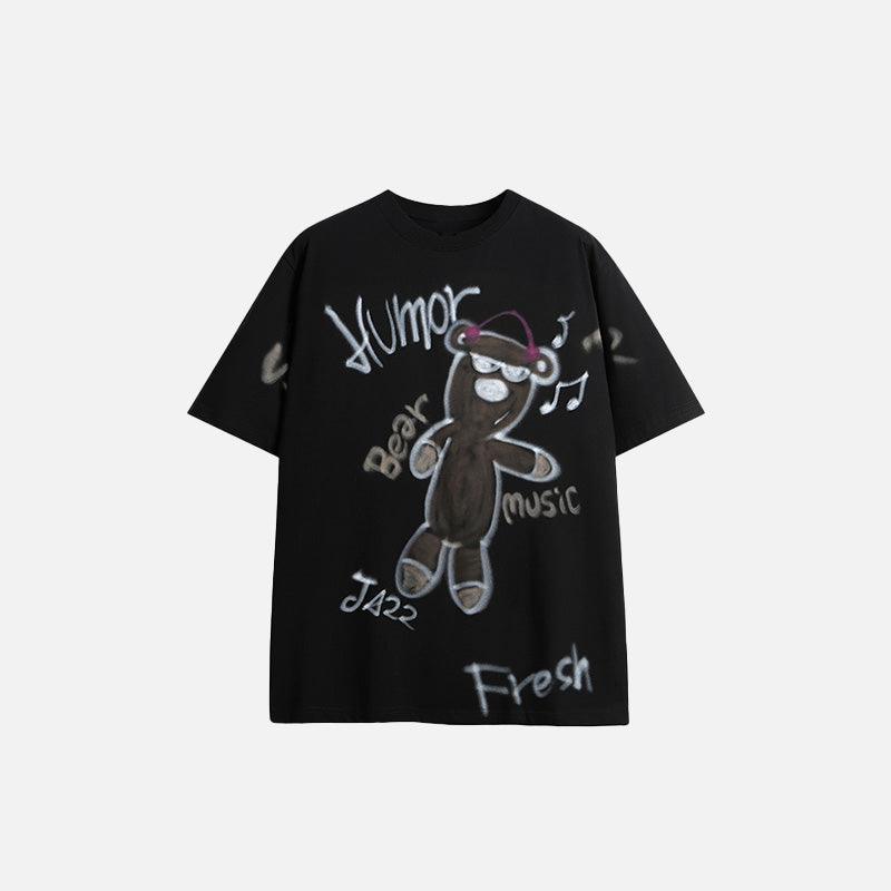 Oversized Music Bear Printed T-shirt - tntwear1