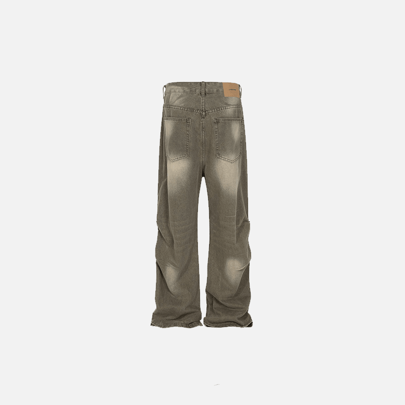 Irregular Washed Pleated Jeans - tntwear1