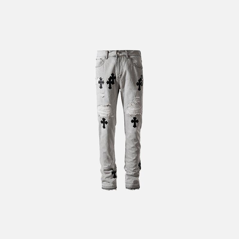 Cross Ripped Straight-fit Jeans - tntwear1