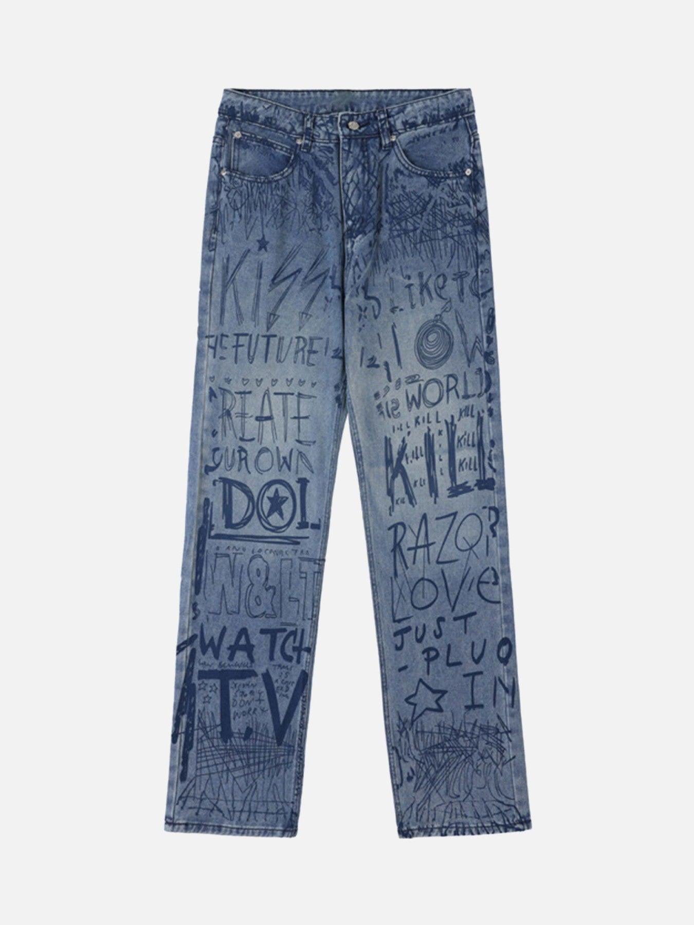 1984 Hip-hop Graffiti Alphabet Jeans - 1743 - tntwear1