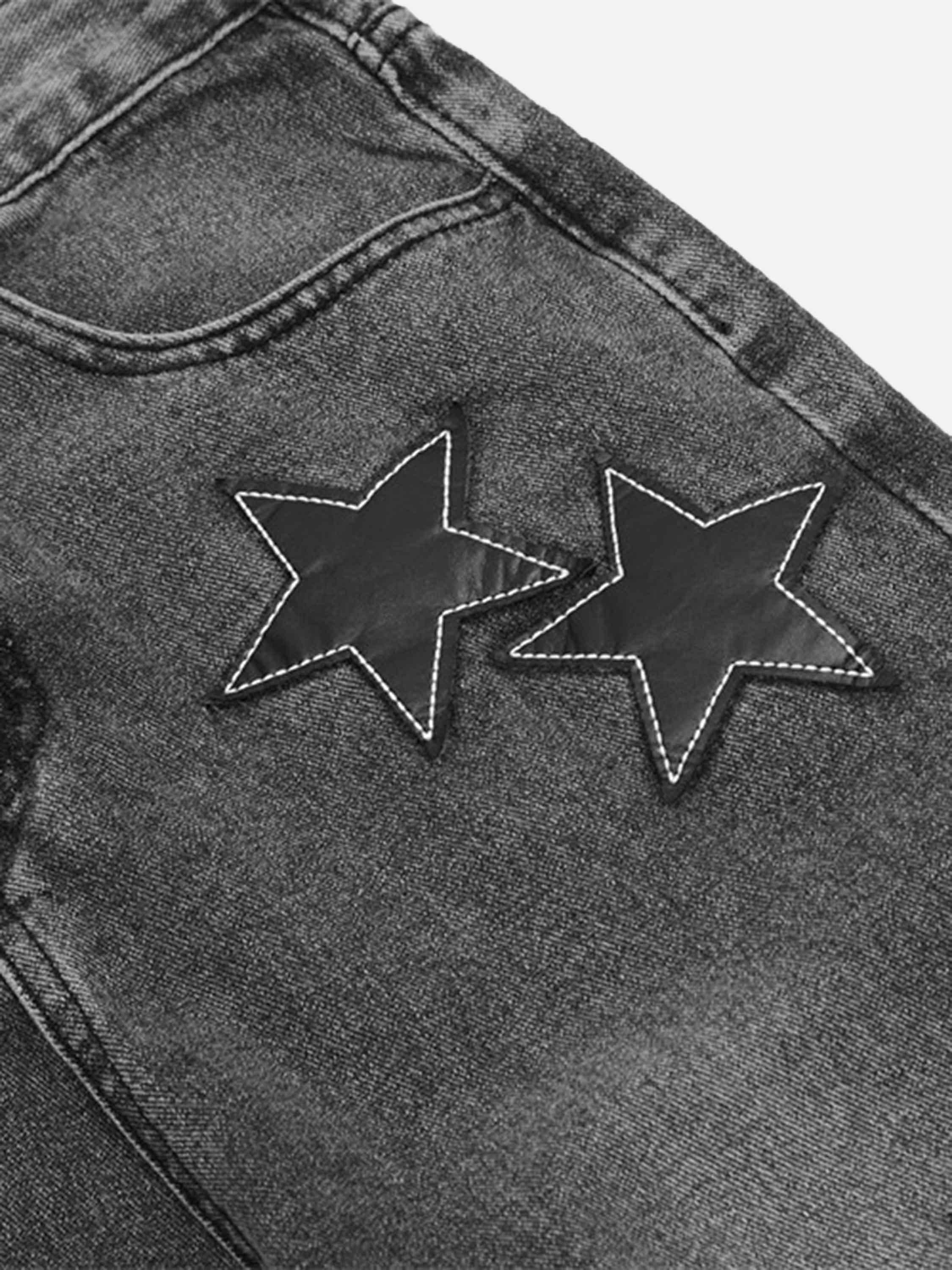 1984 American Vintage Five-pointed Star Patch Embroidered Jeans Loose Straight-legged Pants -1439 - tntwear1