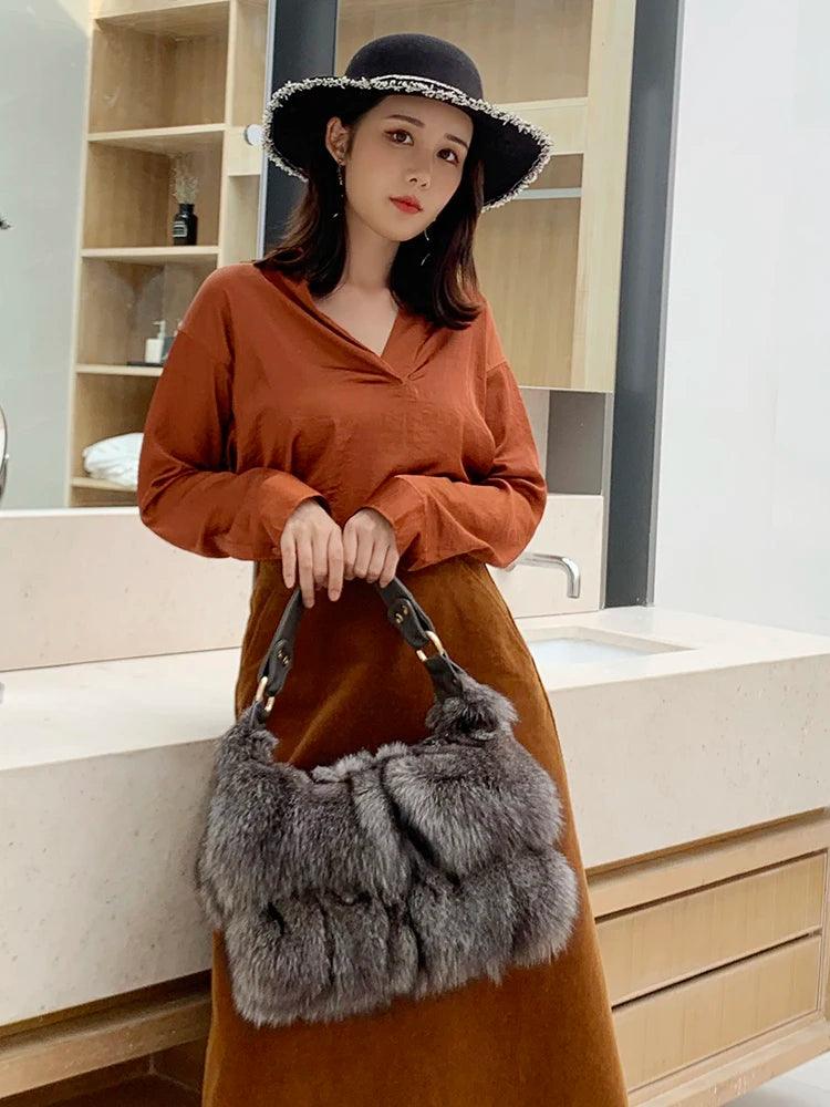 Women Winter Real Fox Fur Handbag Luxury - tntwear1