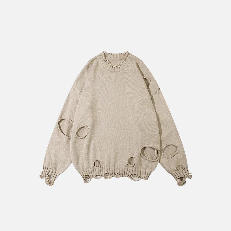 Loose Ripped Hole Solid Color Sweater - tntwear1