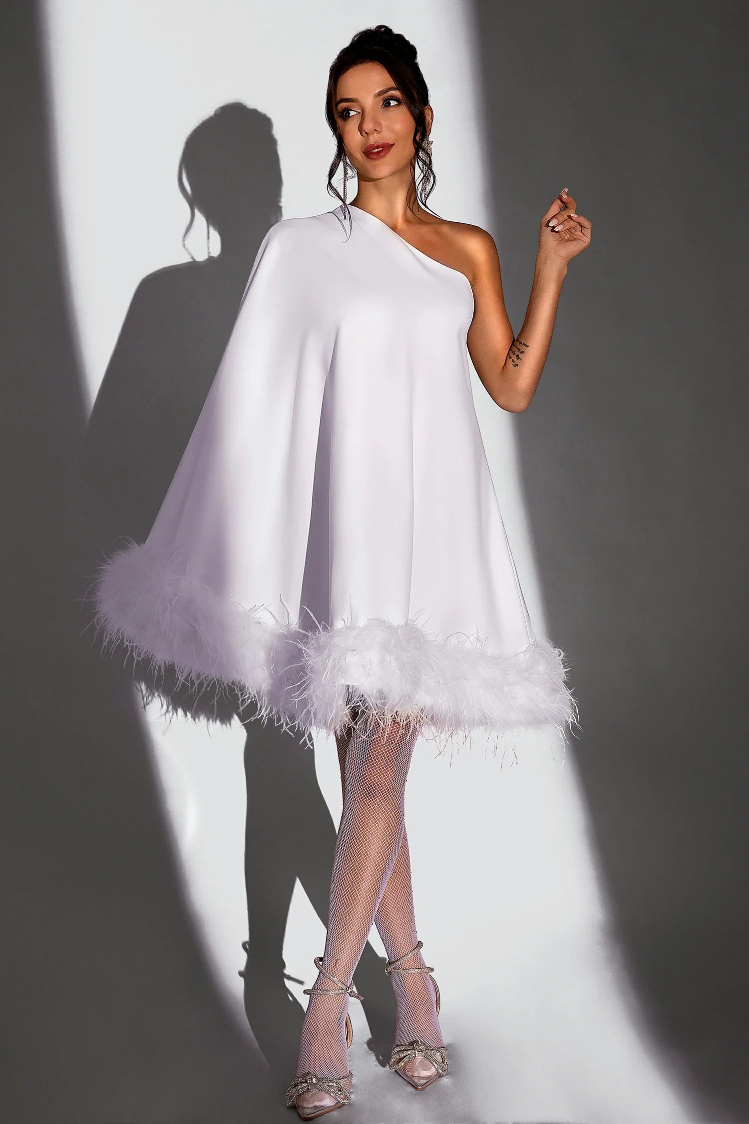 Pauliade One Shoulder Feather Dress