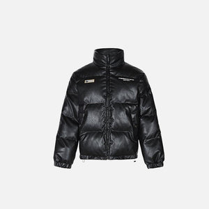 Letter Printed Padded Leather Jacket - tntwear1