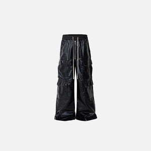 Wide-Leg Black Leather Cargo Pants - tntwear1