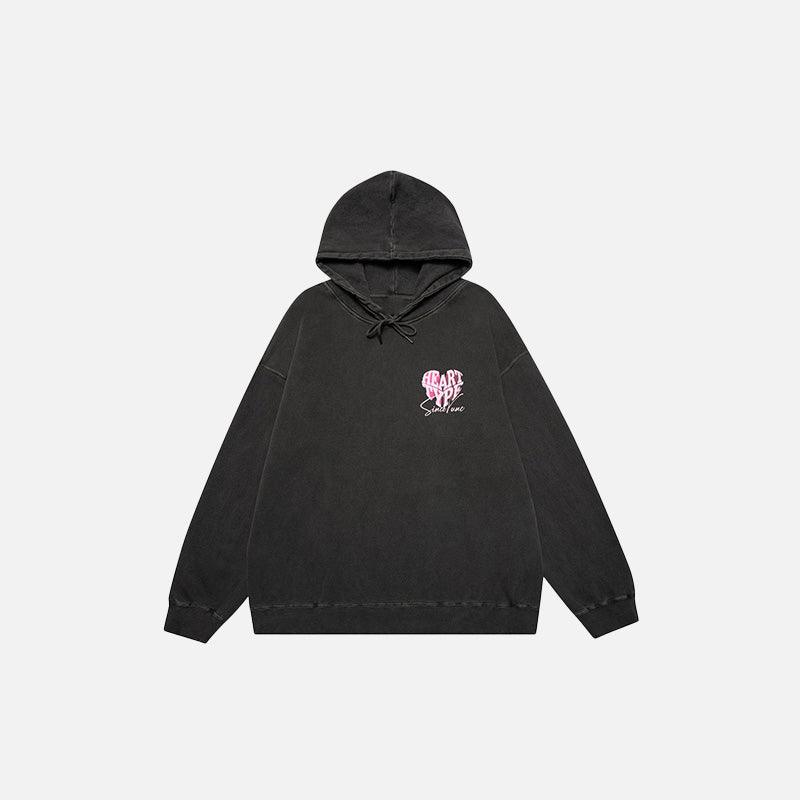 Loose Peach Heart Washed Hoodie - tntwear1