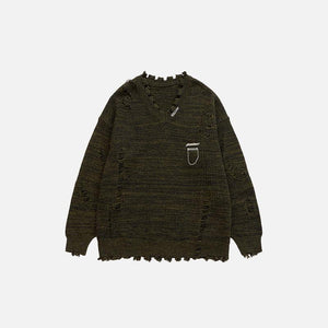 Loose Ripped Knitted Sweater - tntwear1