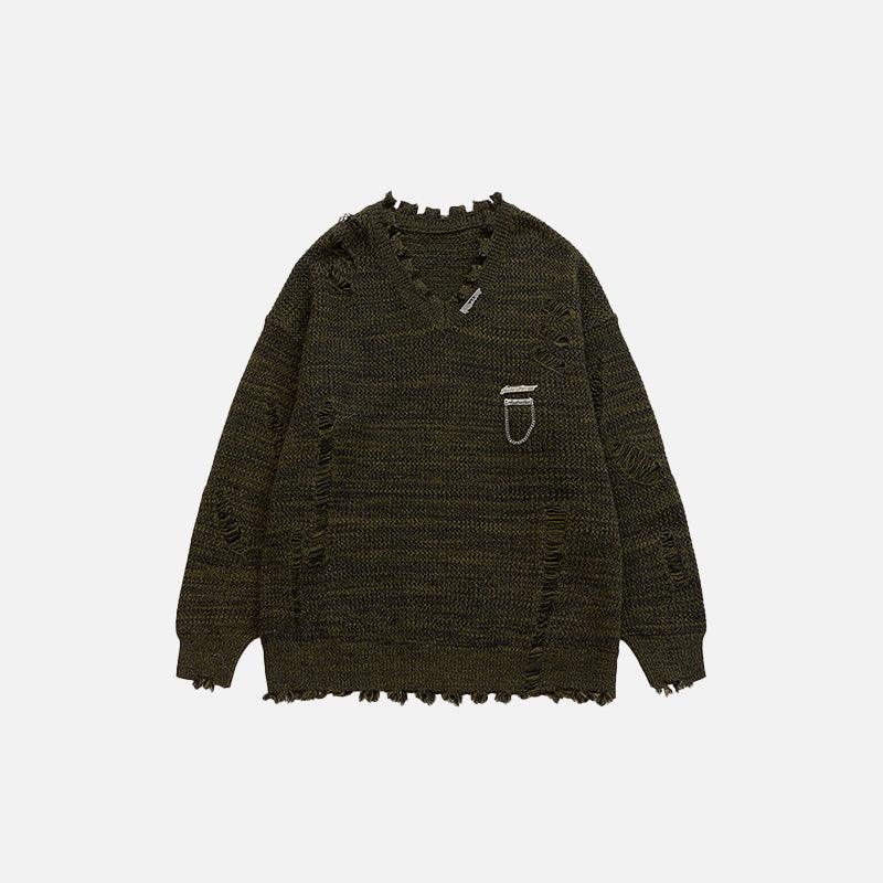 Loose Ripped Knitted Sweater - tntwear1