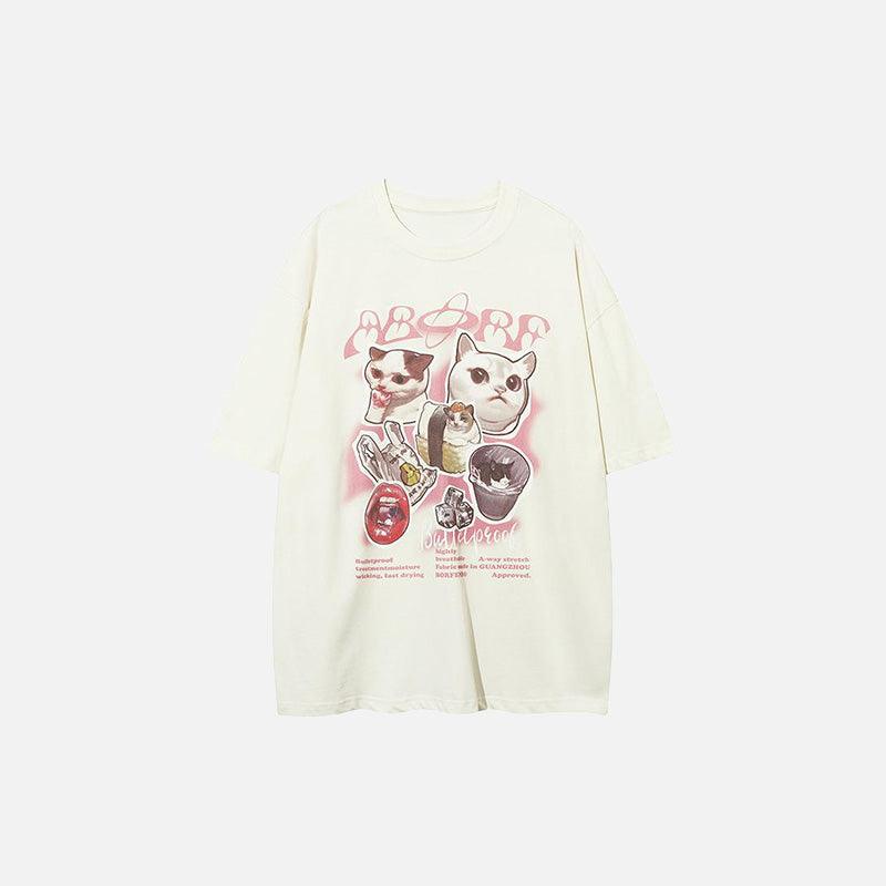 Loose Cat Print T-shirt - tntwear1