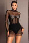 Anthide Mesh See-Through Rhinestone Bodysuit