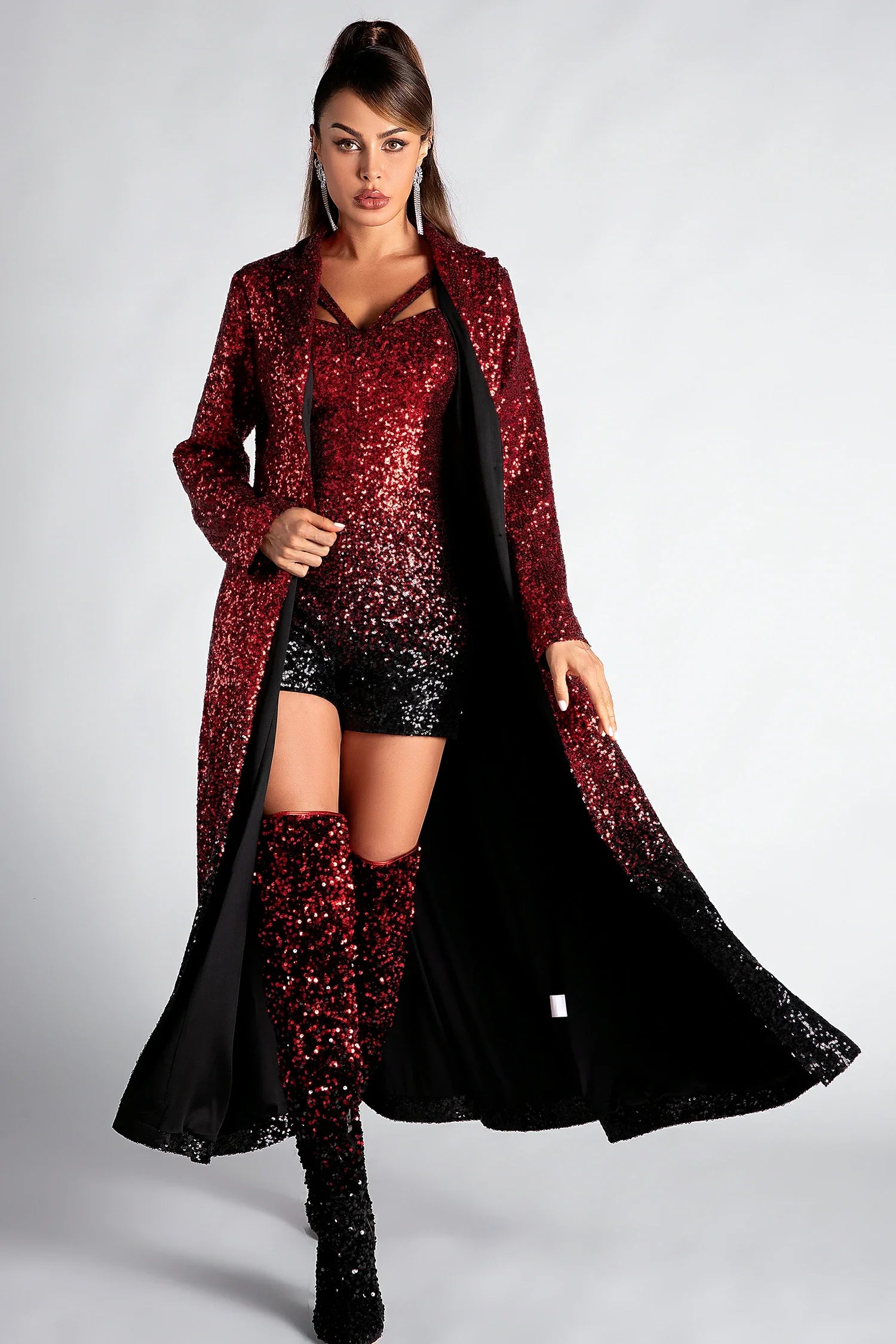 Aris Long Sleeve Gradient Sequin Coat