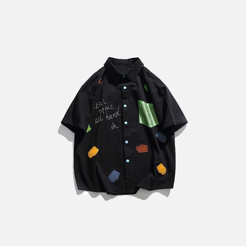 Stitching Color Embroidery Shirt - tntwear1