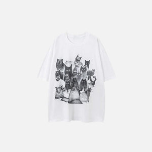 Staring Cats Graphic Loose T-shirt - tntwear1