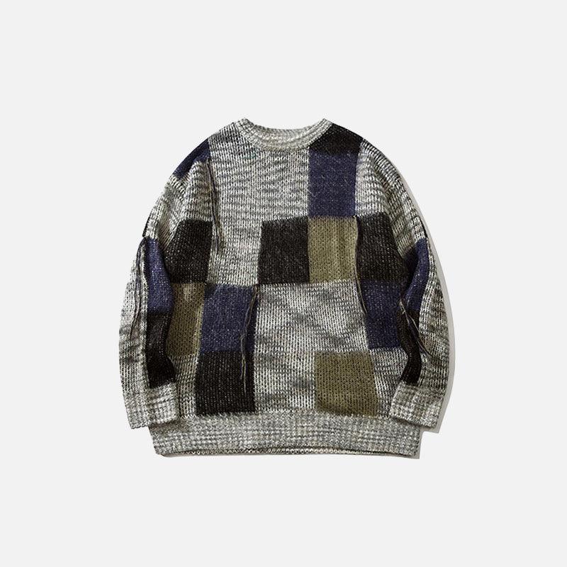 Patchwork Multi Color Loose Sweater - tntwear1