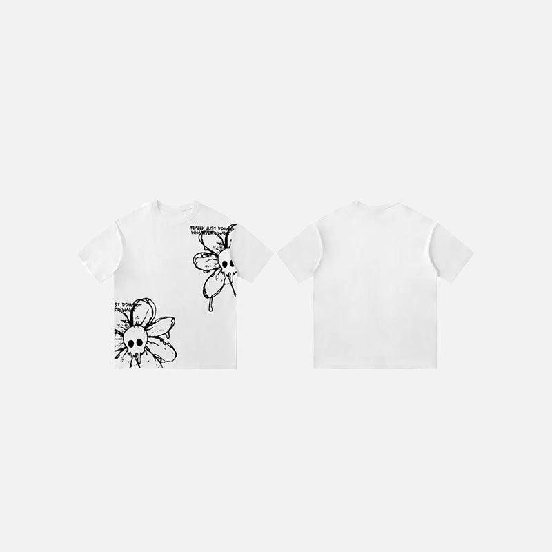 Washed Flower Floral Skull Graphic T-Shirt - tntwear1