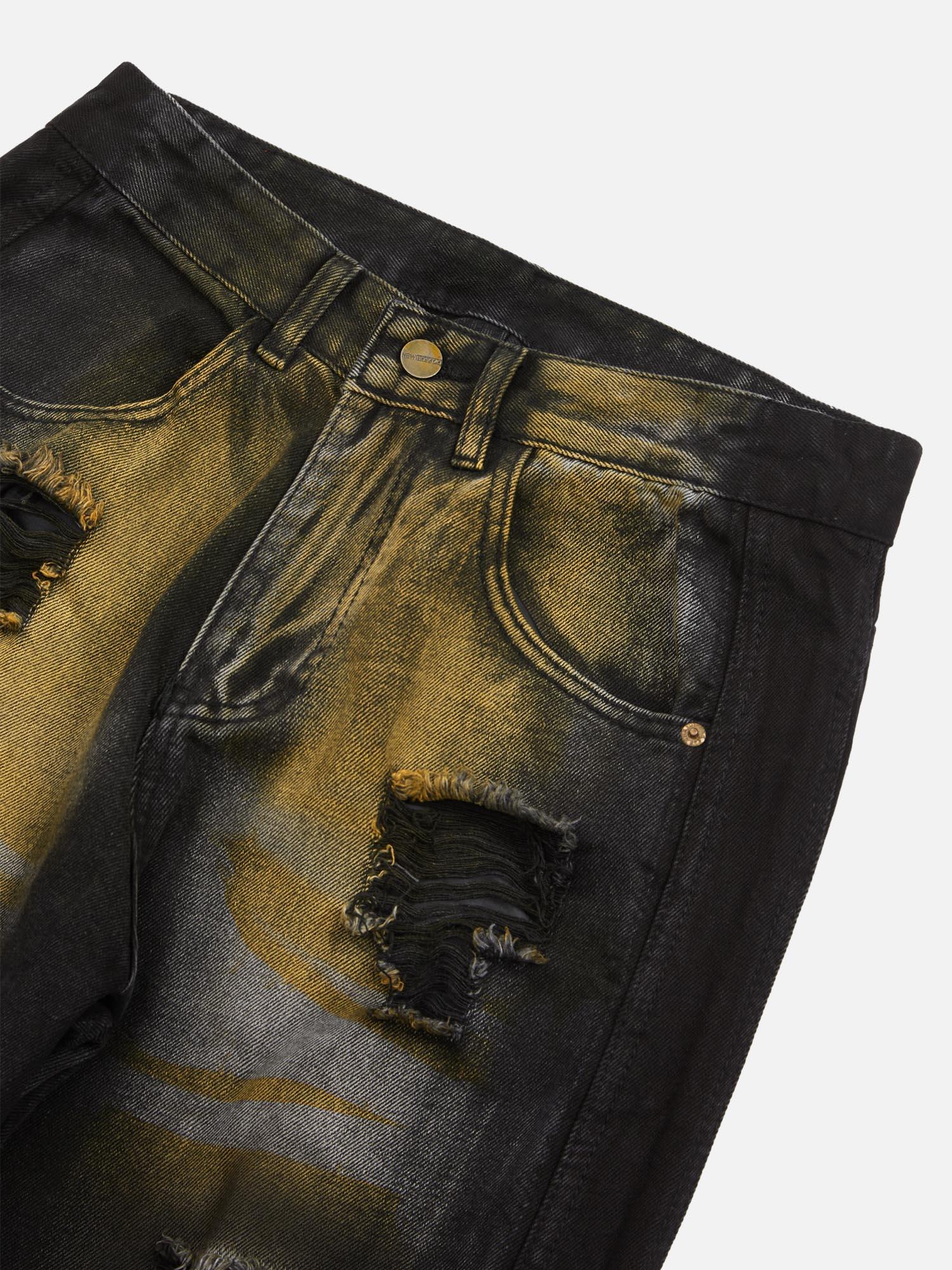 1984 Hip-hop Washed Distressed Loose Spray-dyed Jeans - tntwear1