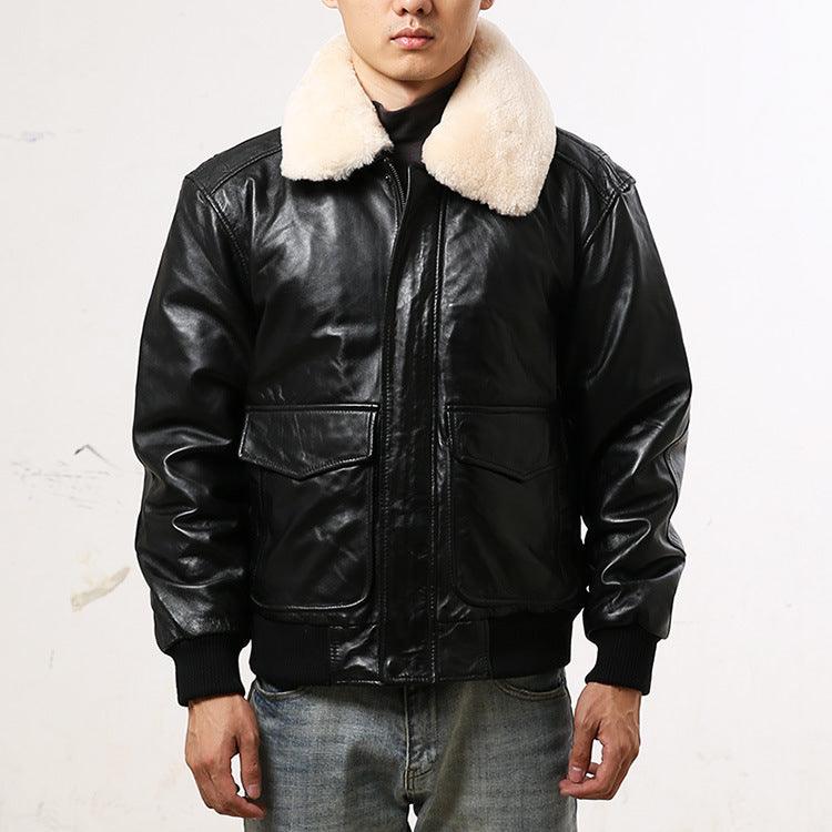 Sheepskin Jacket Casual Aviation Flight Suit Leather Jacket - tntwear1