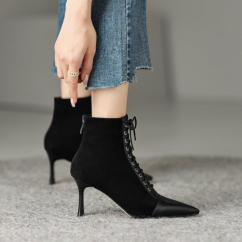 Elegant Women Ankle Boots Pointed Toe Thin High Heels - tntwear1