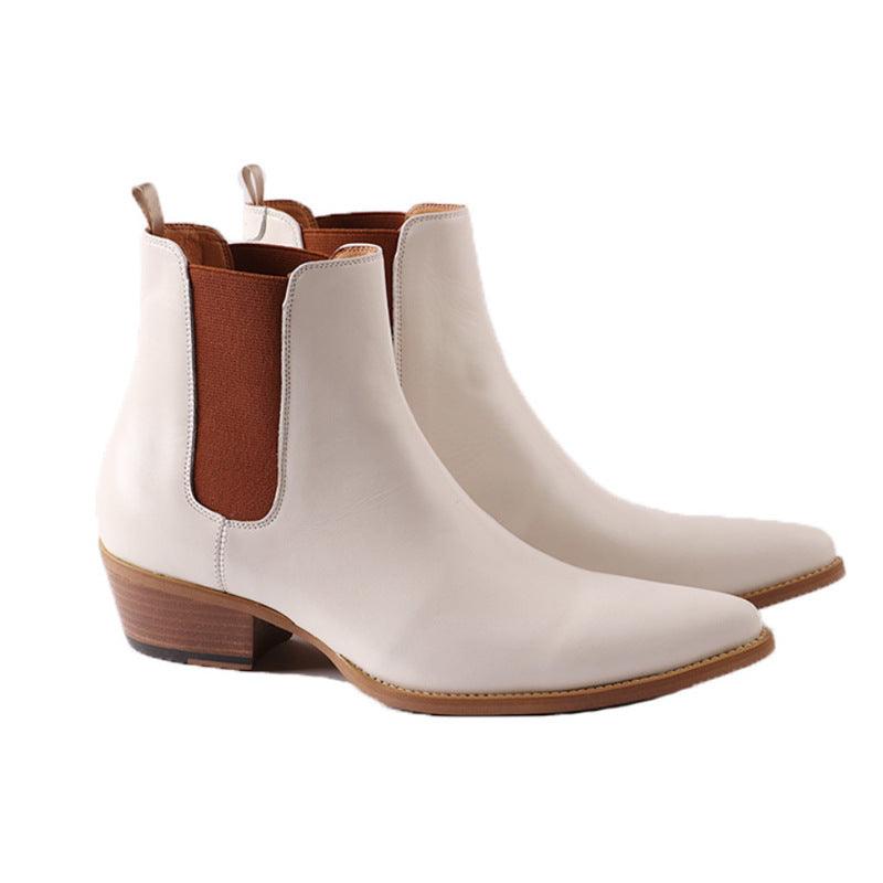 New Chelsea boot white leather boots point toe slip on ankle botas men party shoes male - tntwear1