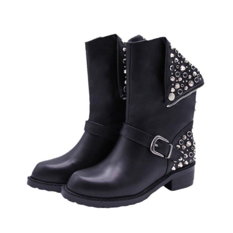 Rivet punk women's leather boots and shoes - tntwear1