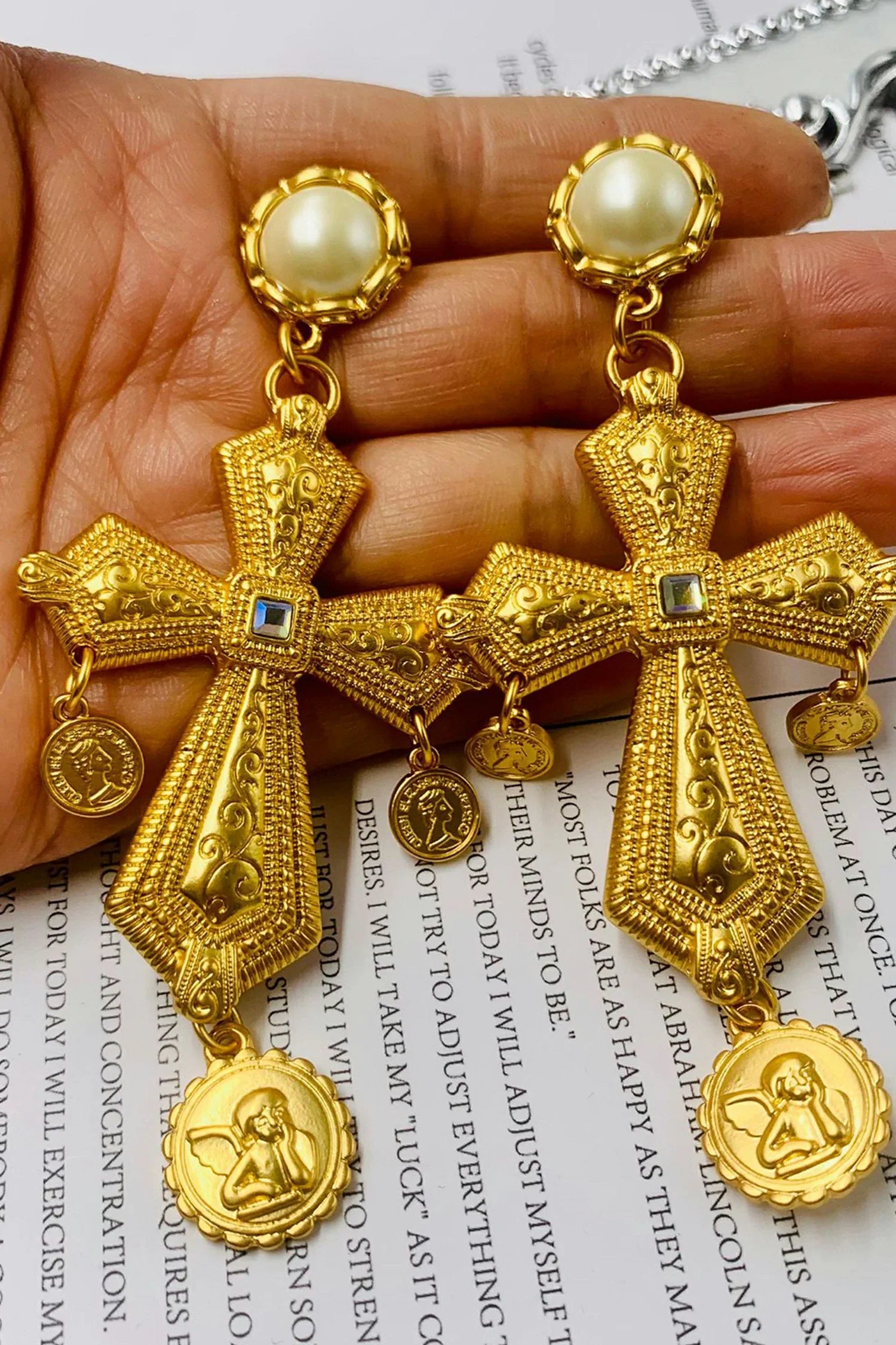 Callida Cross Pearl Earrings