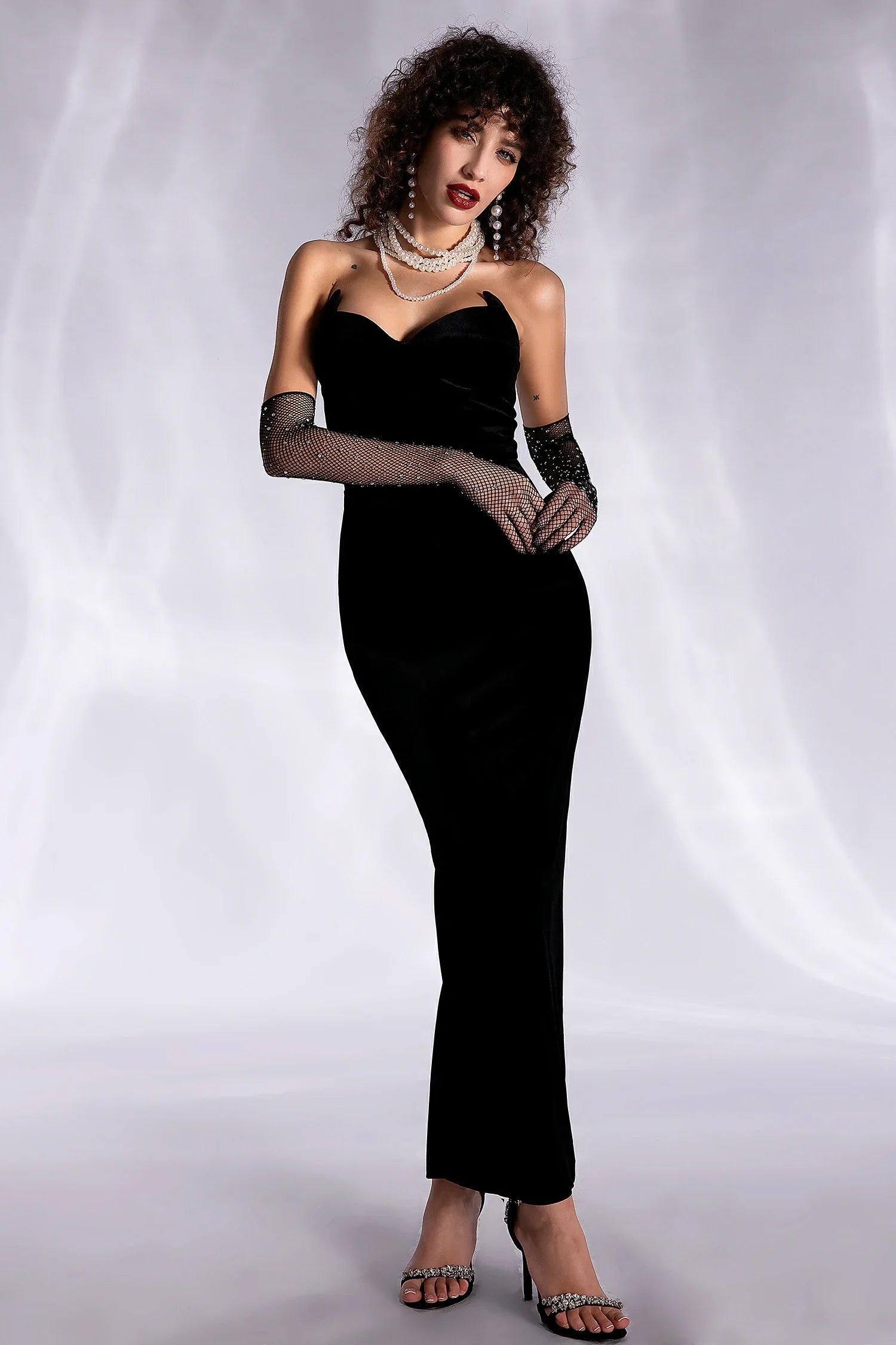 Mastroli Strapless Velvet Bandage Maxi Dress