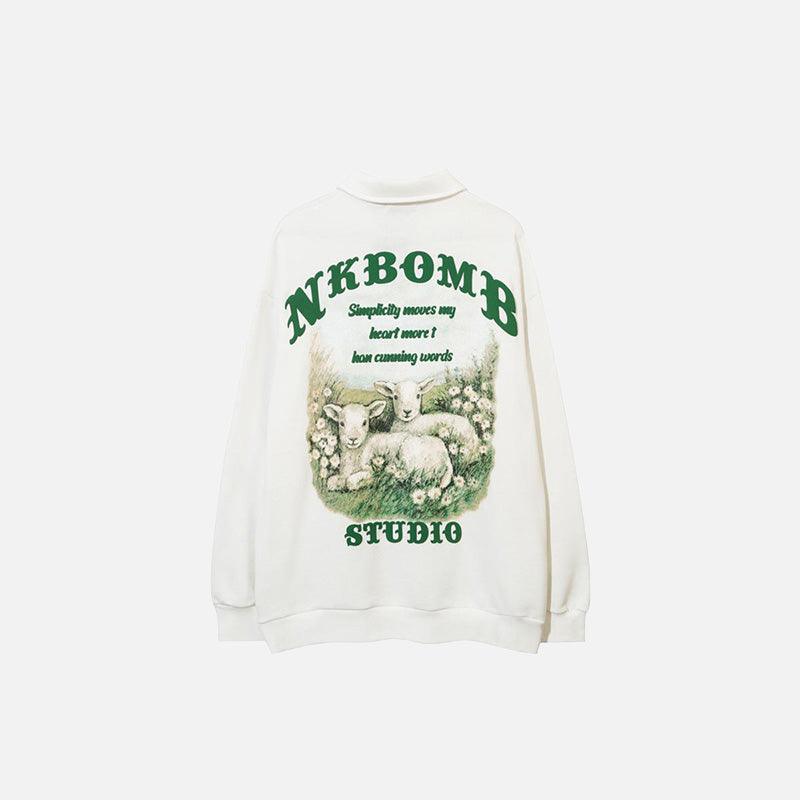 Sheep Flower Polo Sweatshirt - tntwear1