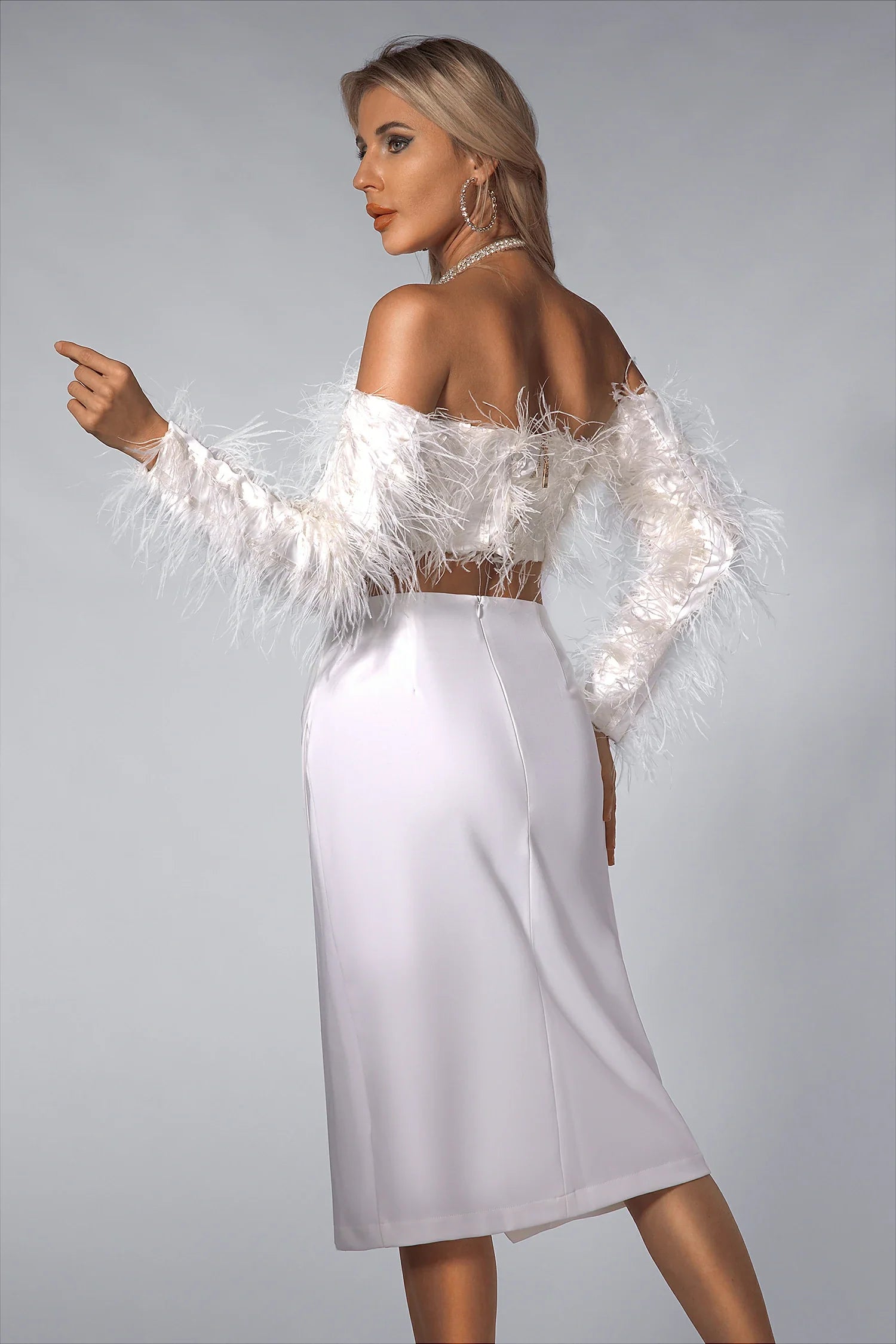 Damyia Feather Mini Top with Ruche Skirt Set