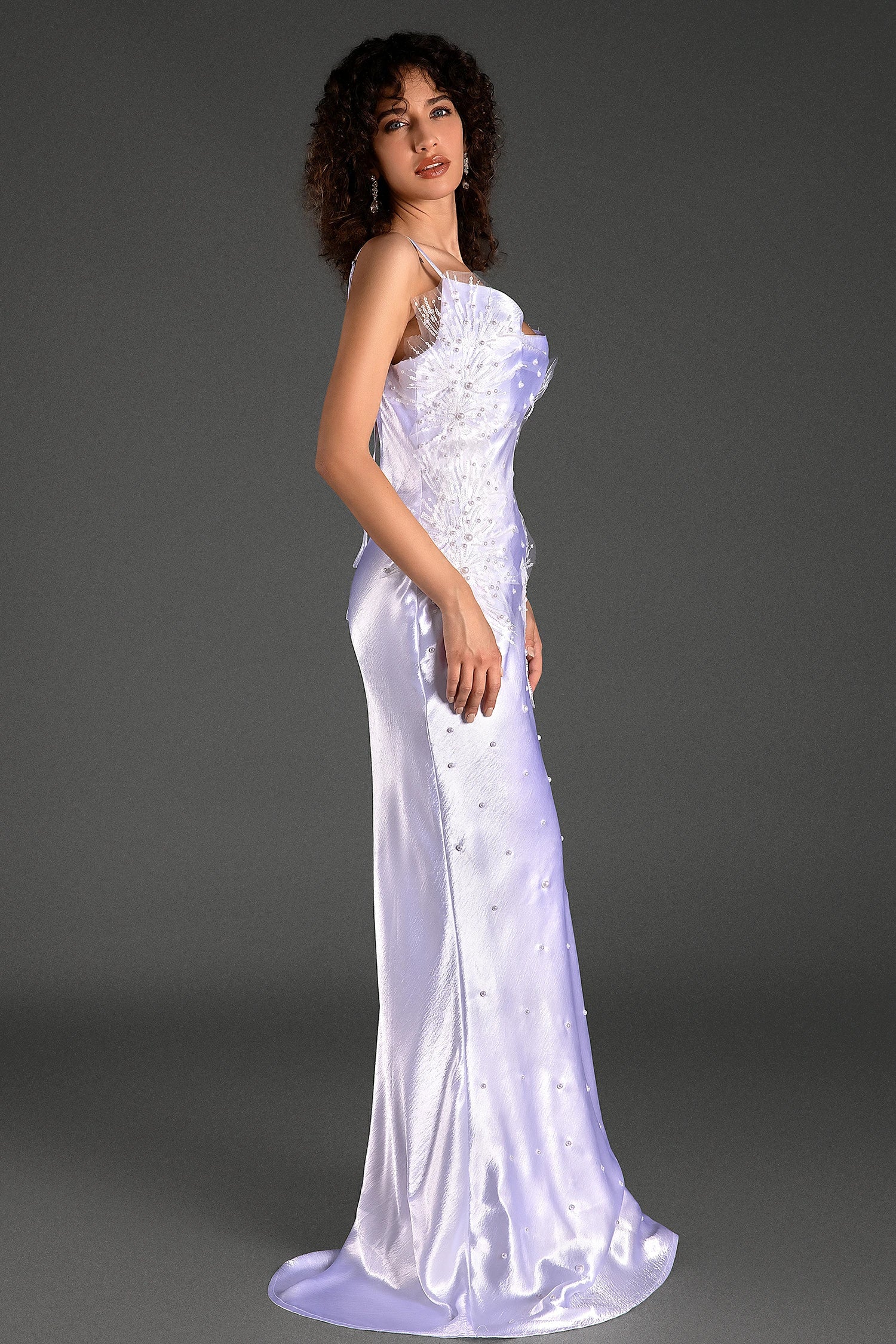 Alanides Bead Applique Satin Dress