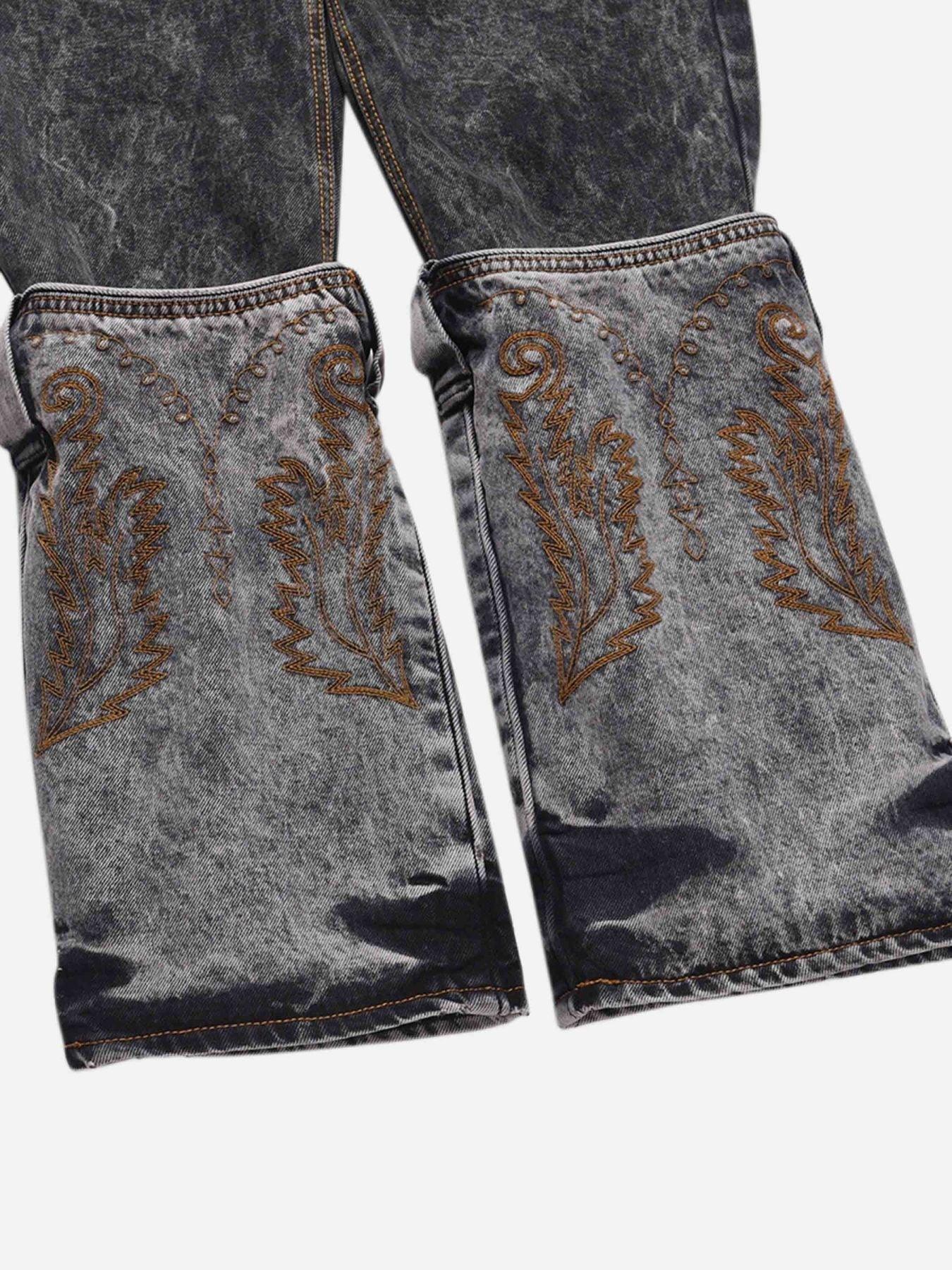 1984 Acid wash Embroidery Stitching Two-tone Jeans - 1744 - tntwear1