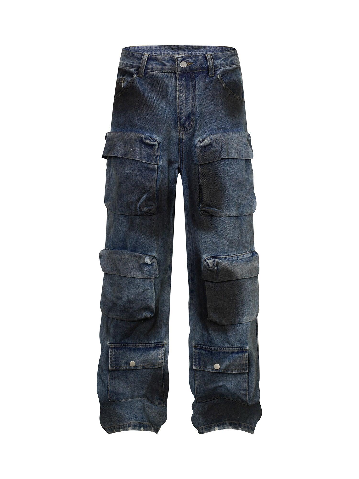 Tntwear High Street Hip-hop Distressed Washed Work Jeans - tntwear1