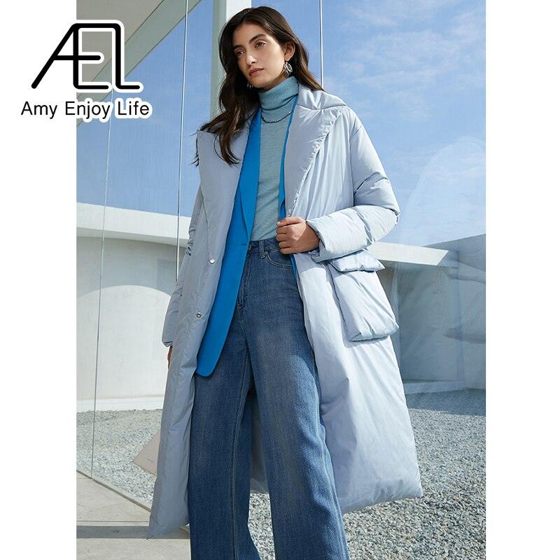 Autumn And Winter Solid Color Thickened Long Lapel Street Shot Down Jacket Women - tntwear1