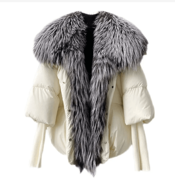 Janveny Female Luxury Large Real Fox Fur Collar Outerwear Thick Warm Puffer Coat Winter Jacket Women 90% White Duck Down Jackets - tntwear1