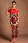 Tureis Gradient Sequin Feather Maxi Dress