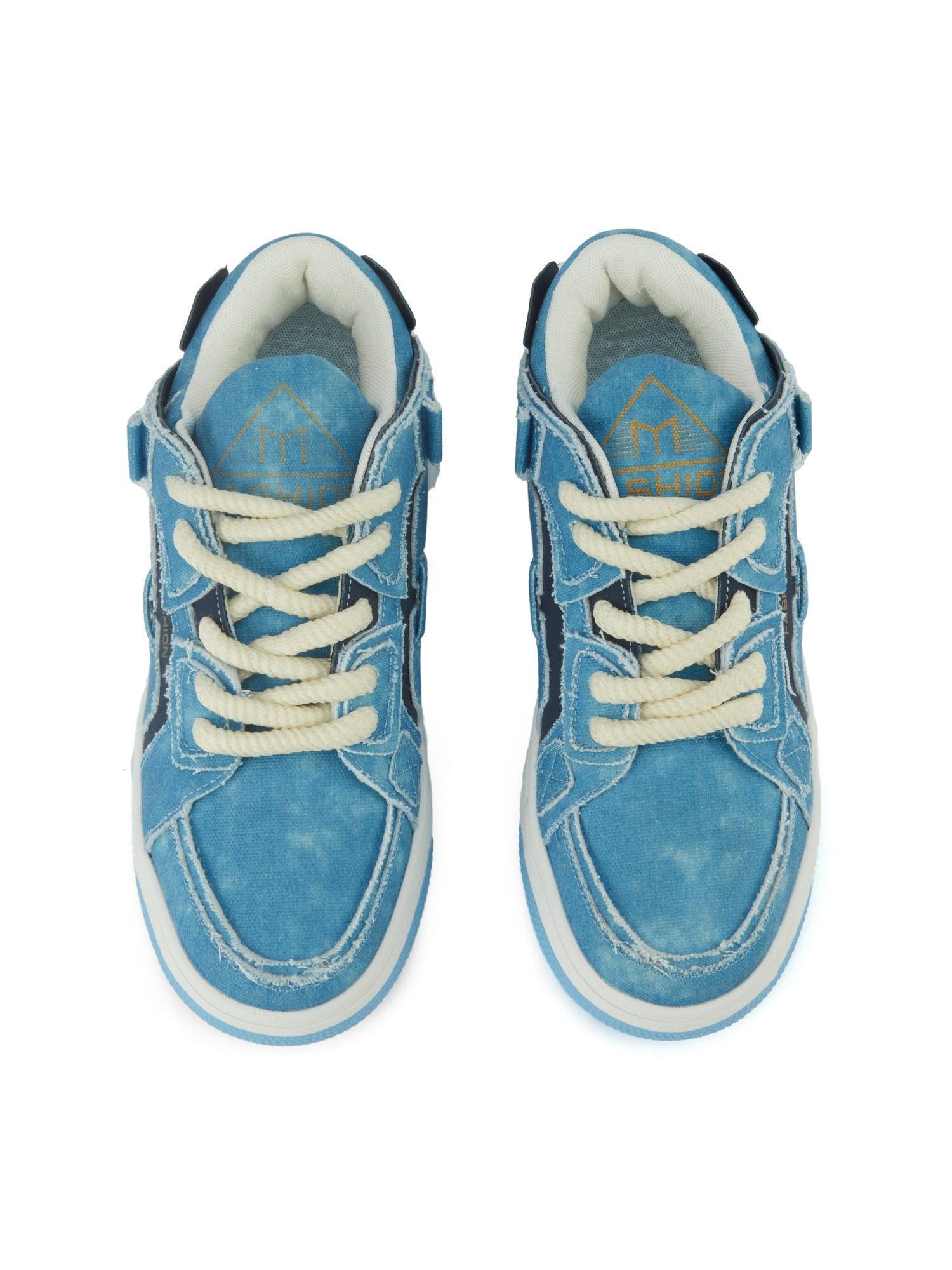 Shredded Denim Patchwork Sneakers - Tntwear