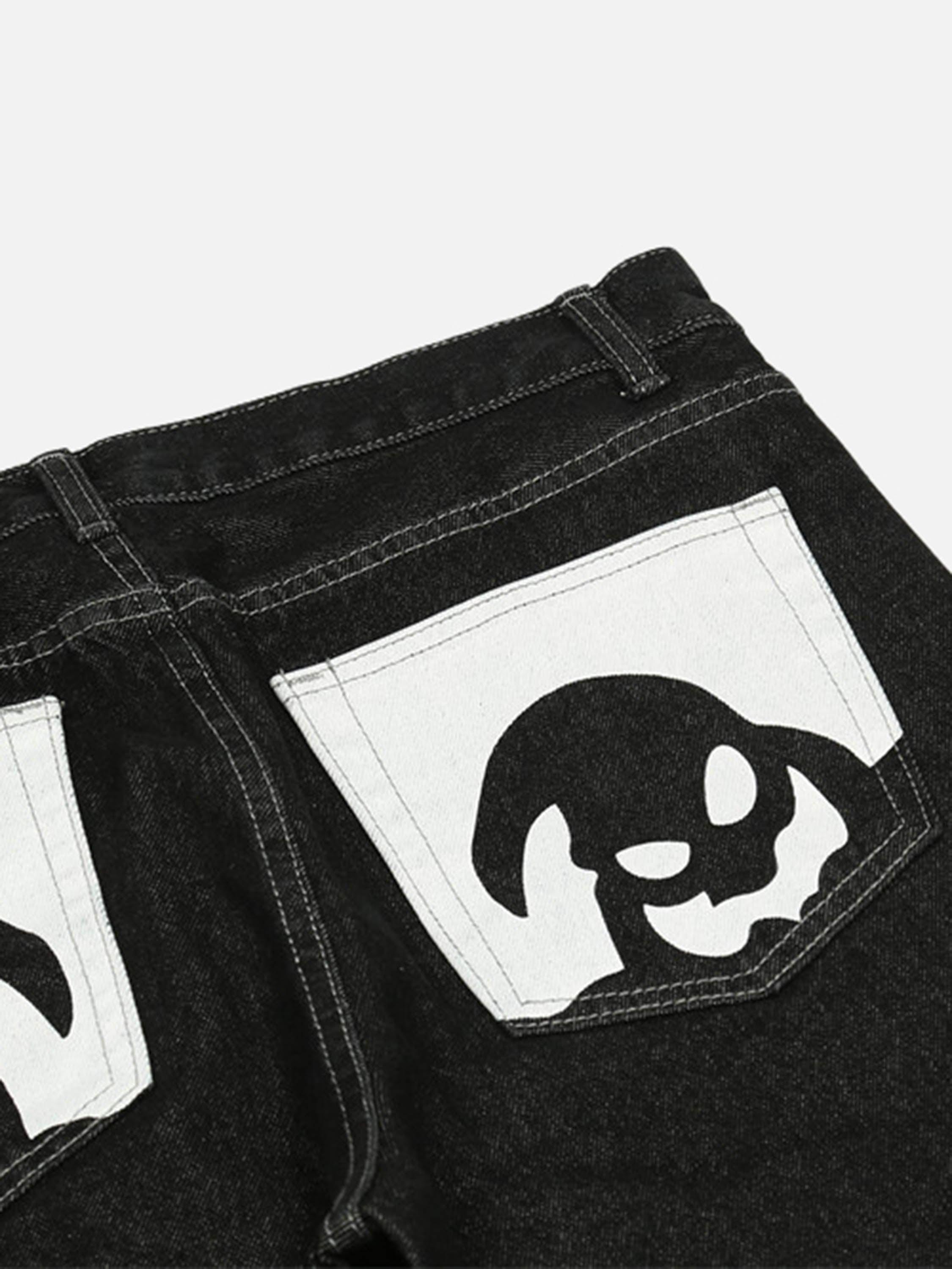 1984 Cartoon Pocket Print Washed Jeans - tntwear1